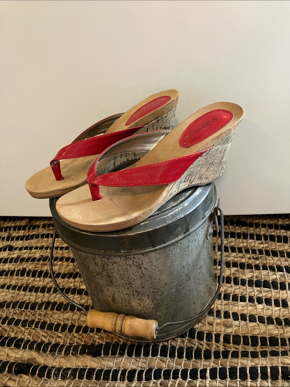 Style & Co. Red Wedge Thong Sandals with Cork-Style Heel